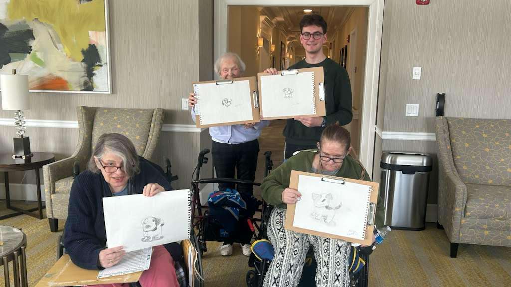Senior resident participating in a free guided art session with Palettes for Possibilities